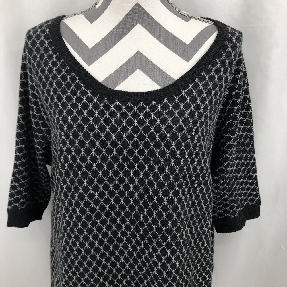 Margaret O’Leary Black Diamond Pullover Short 1/2 Sleeve Sweater Medium
